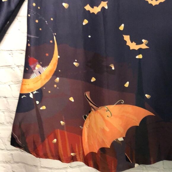 Halloween Dress or Nightgown Girl Sitting on Moon Pumpkin Umbrellas Bats 1X - Picture 8 of 14